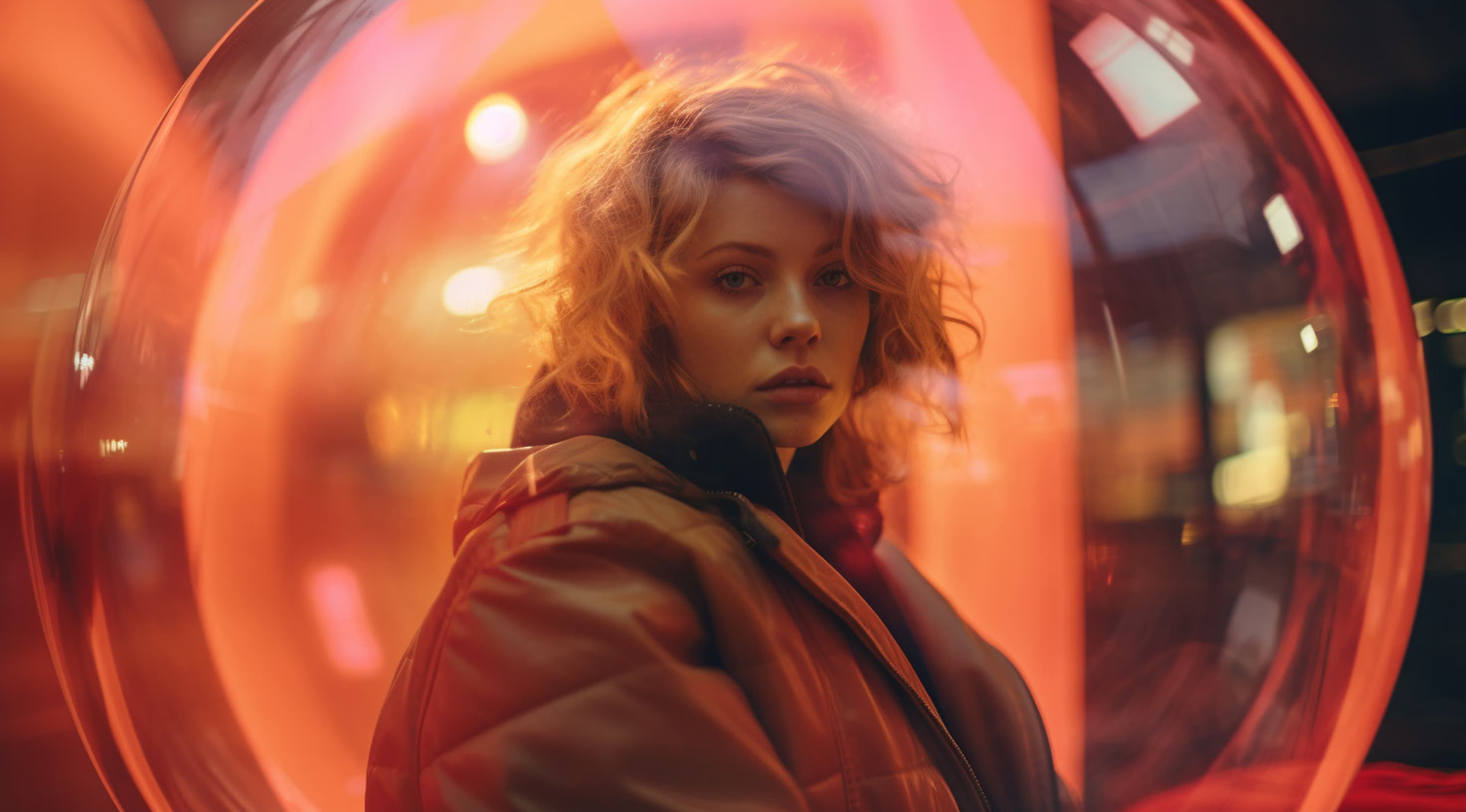AI-generated portrait of a woman with a clear bubble